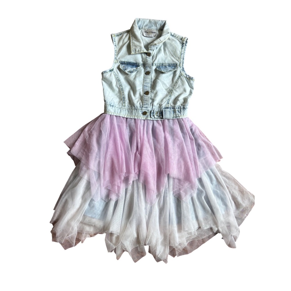 Rare Editions Girls Denim Vest Tulle Skirt Dress Pink Lavender White Size 10